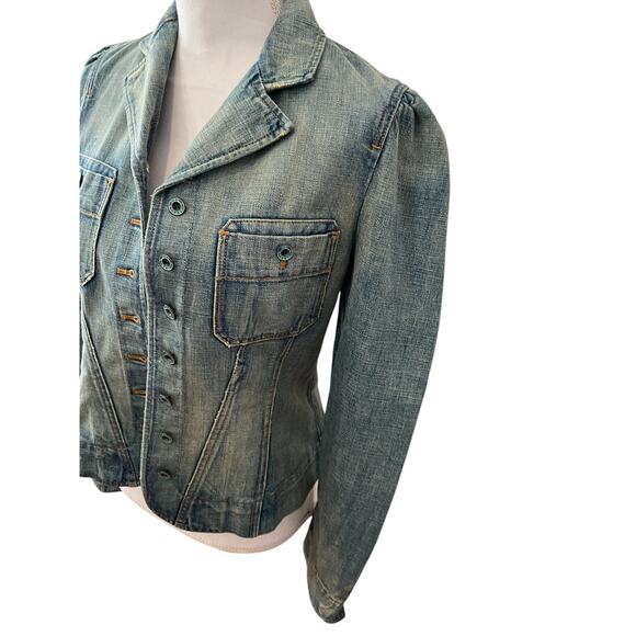 Ralph Lauren Shrunken Puff Sleeve Denim Jean Jacket Vintage Wash - Picture 4 of 10